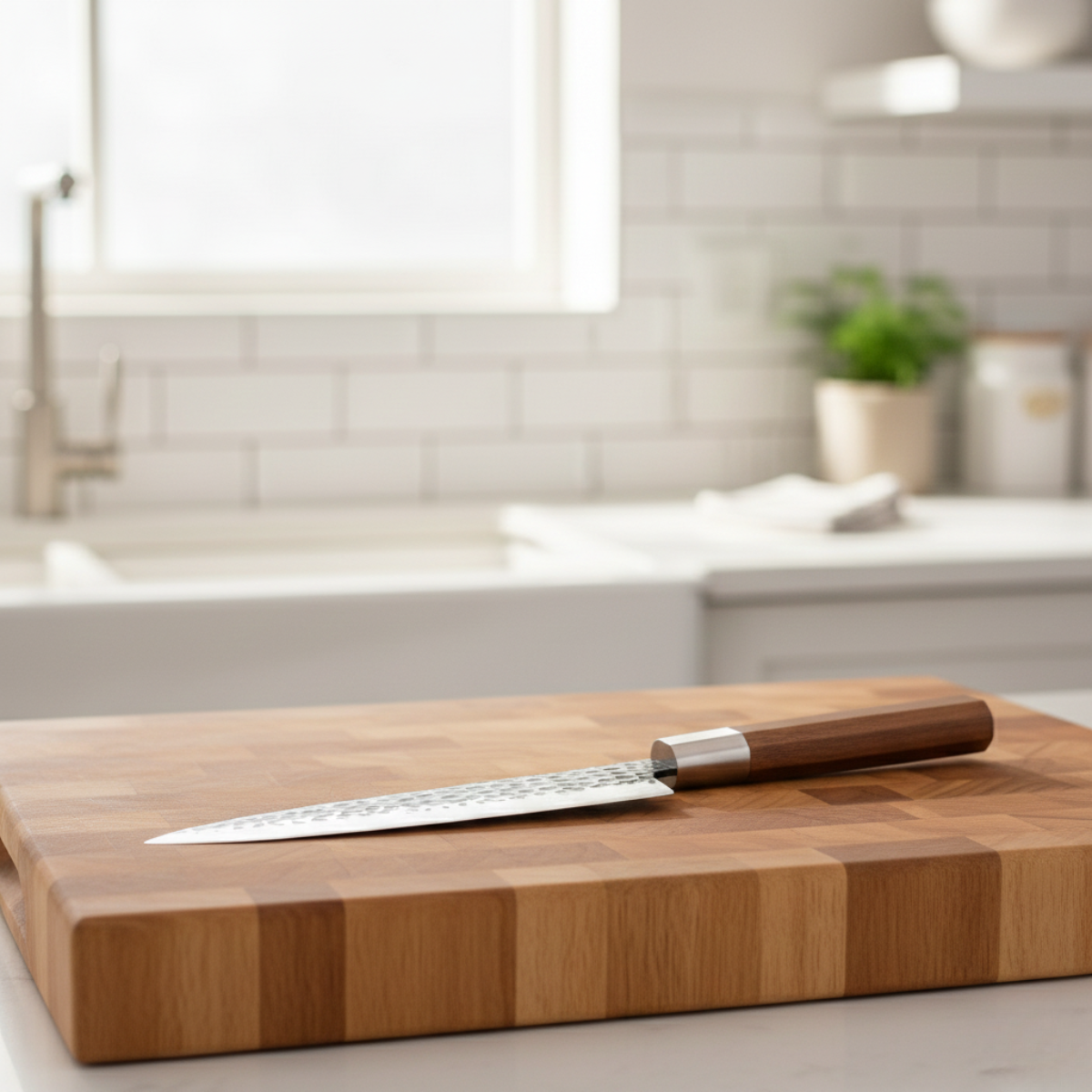 Gehämmertes Kochmesser aus Edelstahl im japanischen Stil – 18,5 cm Präzisionsklinge