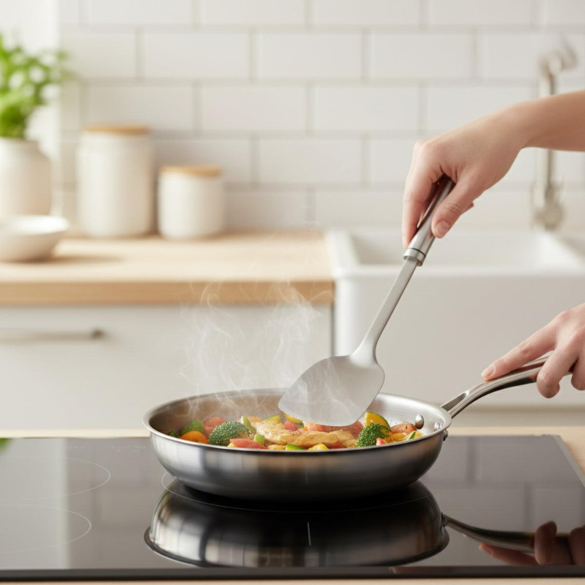 Handgehämmertes Titan-Pfannen- und Küchenutensilien-Set