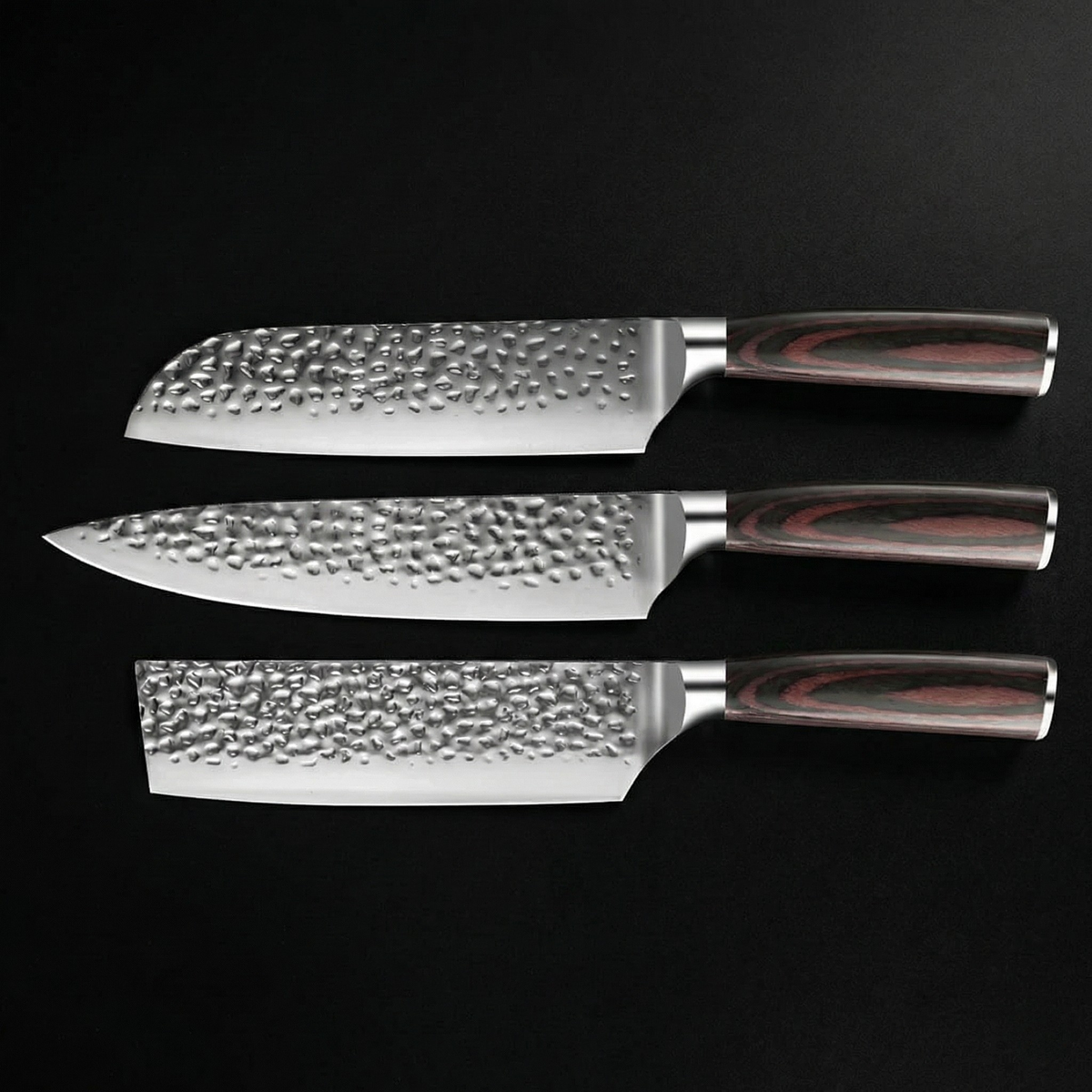 Japanisches Hammerschlag-Damascus-Kochmesser-Set – 3-teiliges Set