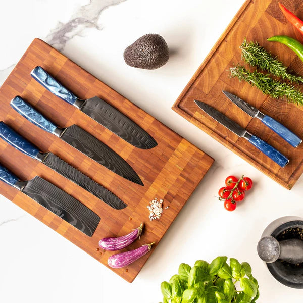 Japanisches Damascus Messer-Set – 8-teiliges Set mit ausgewogenem Profil