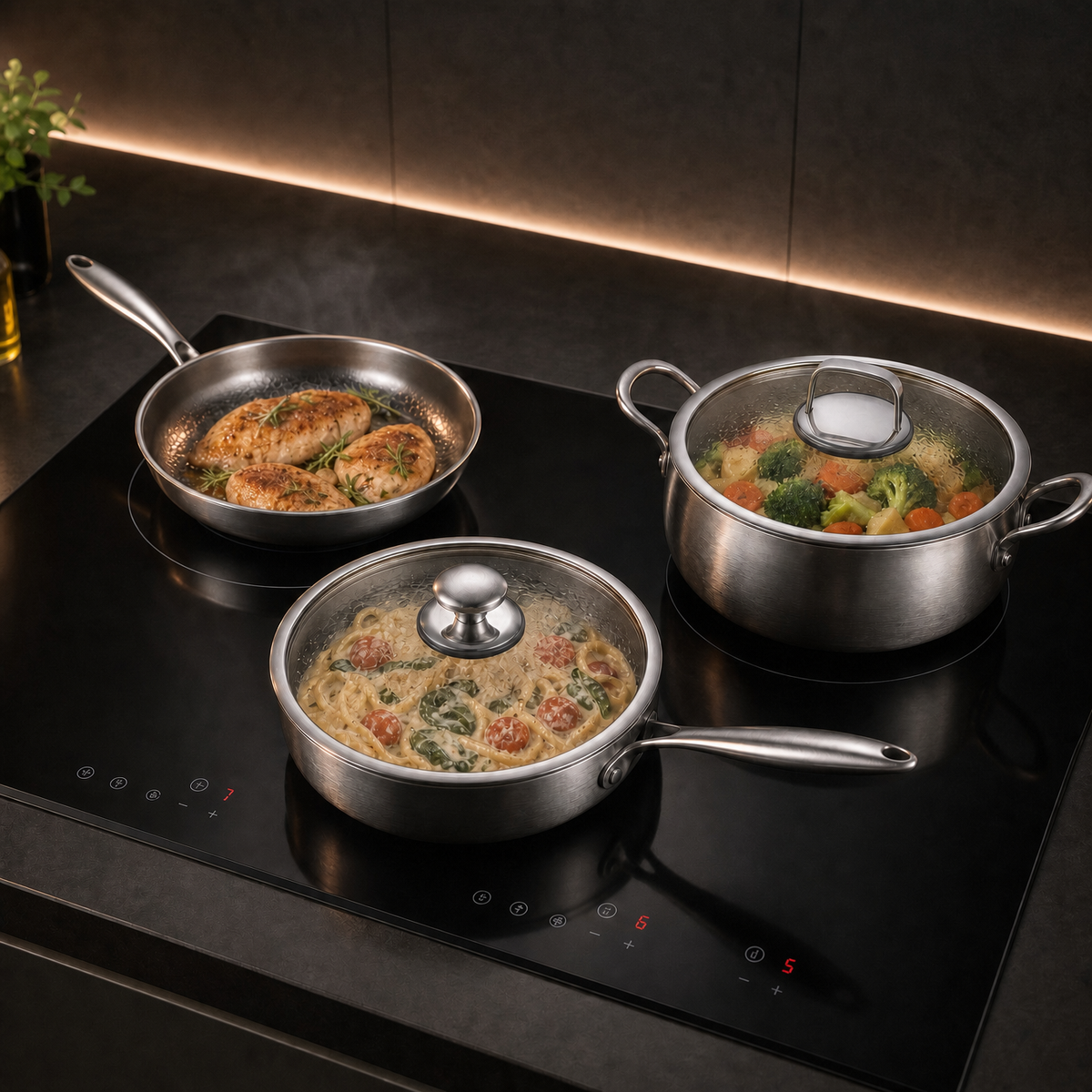 Handgehämmertes Premium-Kochset aus Titan mit 2 Deckeln (20, 23 & 25 cm)