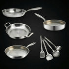Gehämmertes Titan-Familienset: 4 Pfannen & Küchenutensilien