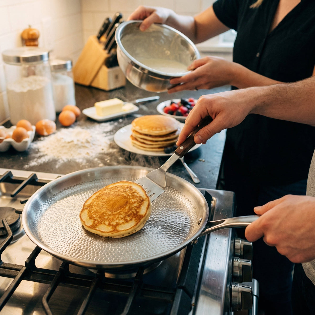 Handgehämmerte Crêpepfanne aus Titan