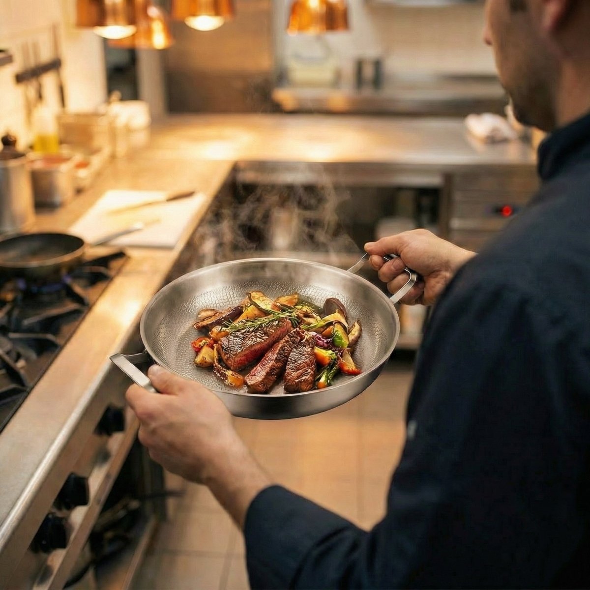 Gehämmerte Titanpfanne mit zwei Griffen